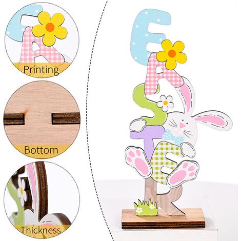 Décorations de Pâques en bois : lapins décorés de lettres, objets artisanaux, ornements, décorations de Pâques pour la maison, la table et les fêtes, cadeaux pour enfants (1/5)