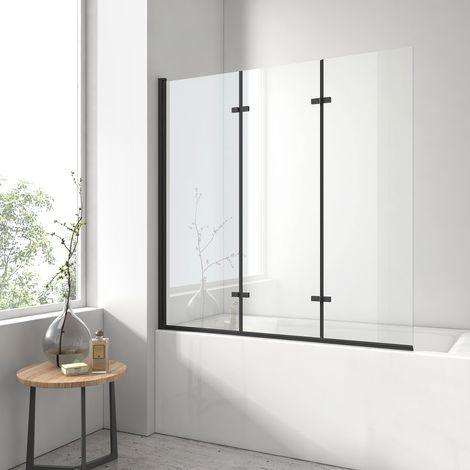 EMKE Pare-baignoire paroi de douche pour baignoire noir mat 3 parties pliable 120x140cm pare-baignoire 6mm NANO GLASS
