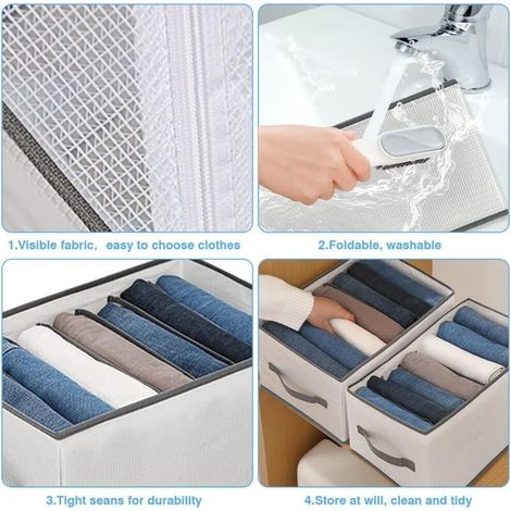 Graues 2er-Set Aufbewahrungsboxen für Jeans, Hosen, Aufbewahrungssystem, Kleiderschrank, Faltschubladen, Kleidung, für Unterwäsche, Jeans, T-Shirts, Hosen, Hemden