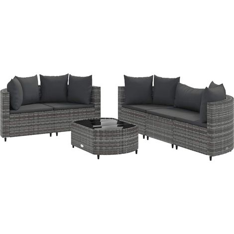 6-tlg. Garten-Sofagarnitur mit Kissen Grau Poly Rattan vidaXL (1/5)