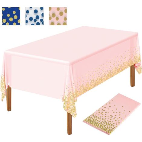 Party Tischdecke blassrosa mit goldenen Punkten 137x274 cm wasserdicht (1/5)