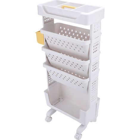 Rollbarer Bücherwagen, 5-stöckig, PP, multifunktional, fahrbar, mit feststellbaren Rollen, ideal für Arbeitszimmer, Büro oder Schlafzimmer, weiß (1/5)