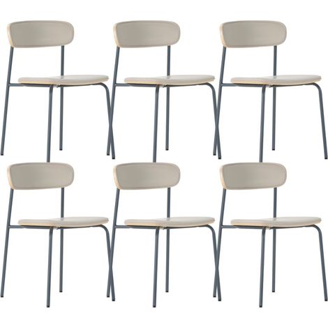 Lot de 6 chaises structure métal bleu foncé assise et dossier bois et PU beige - LAURA (1/5)