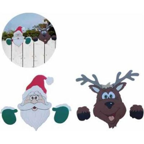 Decorations De Cloture A Theme De Noel Decorations De Jardin Cadeaux De Noel Adaptes Aux Terrasses, Jardins, Clotures, Pelouses Pere Noel + Cerf (1/5)