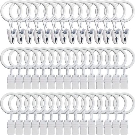 45 Stück Vorhangringe mit Clips – weiß, starke Vorhang-Clips, Spannstangen-Halterungshaken, dekorative Haken für ID-Metalllochvorhänge und Fensterrahmen FLITI (1/4)