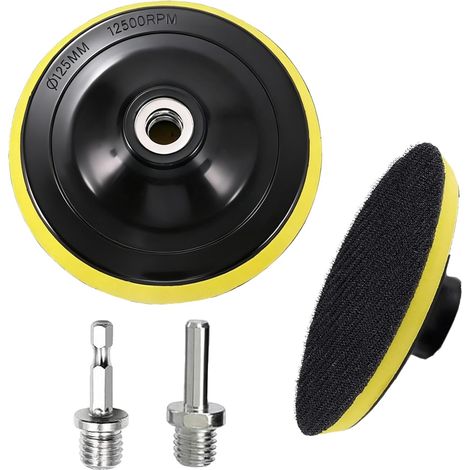 Lot de 2 disques abrasifs auto-agrippants de 125 mm - Avec adaptateur de perçage M14 - Mandrin de serrage pour papier abrasif excentrique - Convient pour le travail du bois et le polissage (1/5)