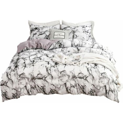 Green Mobility-Ensemble de housse de couette unie a motif marbre, ensemble trois pieces blanc: housse de couette 2,6 2,3 m et taie d'oreiller 500 900 mm (2 pieces) (1/5)