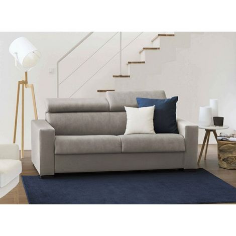 Dmora - Sofá fijo Dkalul, Gran Sofá de 2 plazas, 100% Made in Italy, Sofá Sala de estar, en tela acolchada, con reposacabezas ajustable y reposabrazos estándar, Cm 200x95h85, Tórtola (1/4)