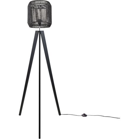 Paco Home Stehlampe Modern Wohnzimmer Schlafzimmer Rattan Optik Boho Korb Stehleuchte E27 Schwarz (Ø28 cm), Stehleuchte Schwarz