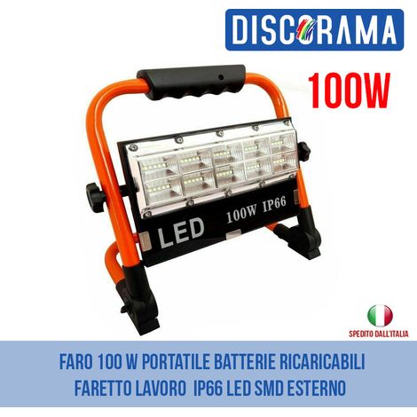 FARO 100 W PORTATILE BATTERIE RICARICABILI FARETTO LAVORO PORTATILE TORCIA DA LAVORO IP66 LED SMD ESTERNO - DISCORAMA® (1/4)