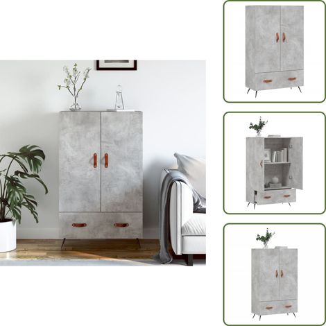 Buffet haut gris béton 69,5x31x115 cm bois d'ingénierie - Buffet Design Moderne - Meuble Rangement - Armoire Cuisine - Commode Salon - Étagère Murale (1/5)