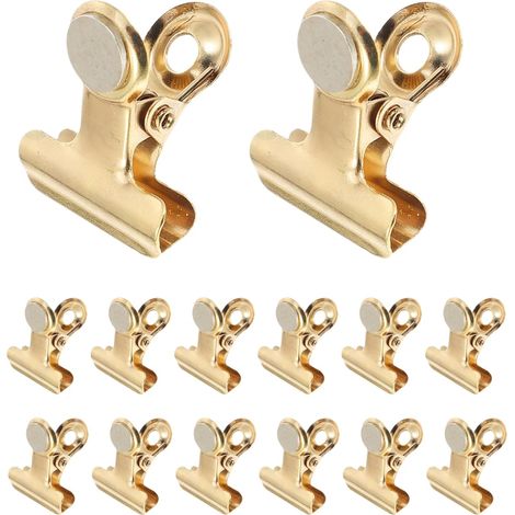 15 Clips MagnéTiques De Bureau en Acier Inoxydable Doré Lot de Pince MagnéTique Frigo pour Photos Notes Tickets Et Messages sur RéFrigéRateur Tableau Blanc Armoire (1/5)