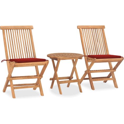 3-tlg. Garten-Essgruppe mit Kissen Klappbar Massivholz Teak