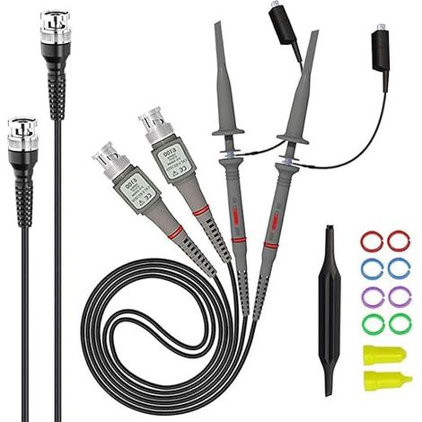Universal-Oszilloskop-Tastkopf mit Zubehörsatz, 100-MHz-Oszilloskop-Clip-Tastköpfe mit BNC-zu-Minigrabber-Testkabelsatz, (mit BNC-Buchsensatz) (1/2)