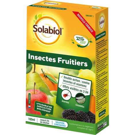 Insecticide biologique SOLIFRUIT100 – Anti-insectes pour fruitiers – Action rapide sous 23h – Utilisable en agriculture biologique – 100 ml – Solabiol