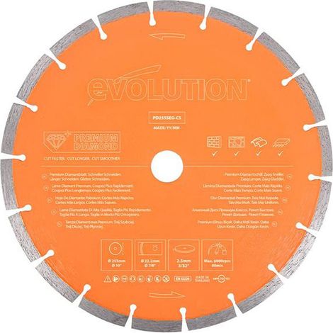 Evolution General Purpose Diamond Blade 255 x 22.2mm EVLD255SEGC (1/2)