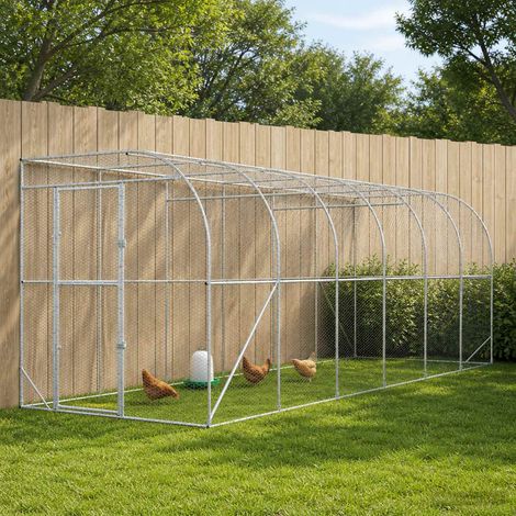 vidaXL Poulailler contre le mur Argenté 600 x 150 x 215 cm (1/5)
