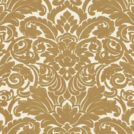 Papier peint doré et blanc baroque pour chambre Tapisserie intissée effet velours pour salon Papier peint à motifs élégants (1/4)