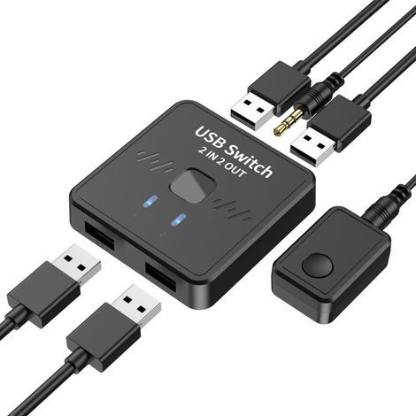 Commutateur USB 2 ports pour 2 ordinateurs, partageur d'imprimante USB, sélecteur USB 2-en-1 avec câbles et télécommande (1/5)