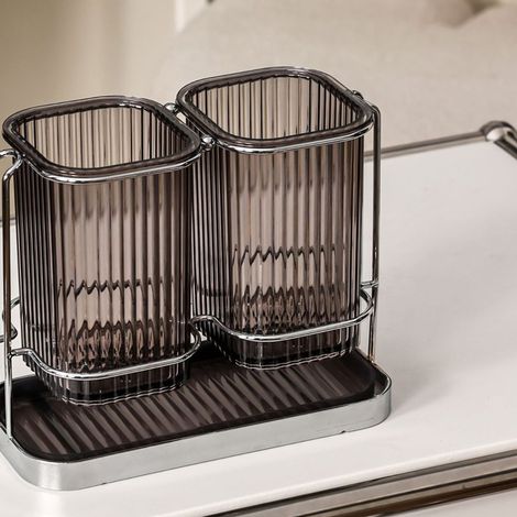 Porte-baguettes, boîte de rangement légère et luxueuse pour couteaux et fourchettes de cuisine, égouttoir, meuble mural en fer forgé, gris argenté (1/5)