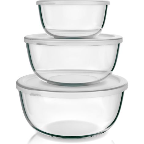 Saladier en verre avec couvercle - Lot de 3 saladiers en verre - 1100 ml + 2700 ml + 4400 ml - Saladiers petits à grands - Verre borosilicate - Bol en verre à salade (1/5)