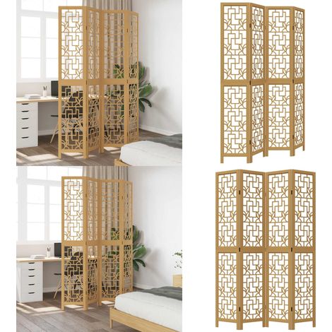 Cloison de séparation 4 panneaux marron bois paulownia massif - Séparateur De Pièce - Écran D'intimité - Cloison Pliable - Décoration Murale - Meuble Multifonctionnel - Home & Living (1/5)