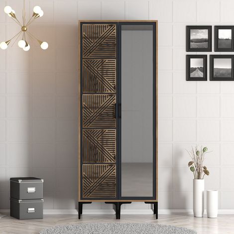 Kleiderschrank Kumsal PR Walnuss Anthrazit Melamin 80x47,5x201,4