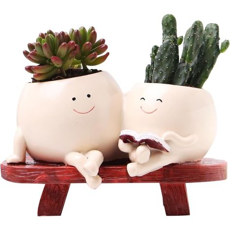 Pot de fleurs souriant, pot de fleurs avec trou de drainage, jolis pots de fleurs à visage, pots pour plantes grasses, pot de fleurs avec visage souriant, pour l'extérieur, l'intérieur, le jardin, la 
