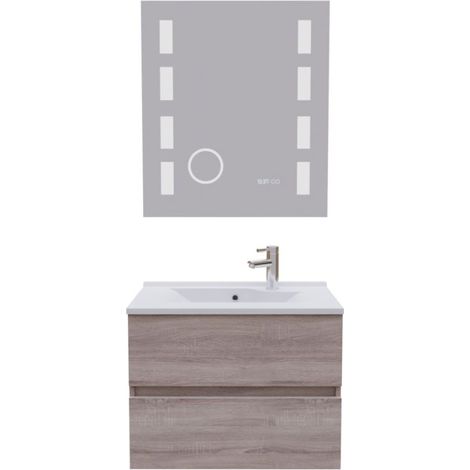 Meuble salle de bain 70 cm ROSALY avec plan vasque et miroir Excellence- Bois- Plan vasque en Résine (1/5)
