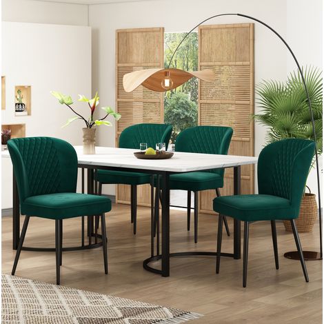 Set tavolo e sedie 140 x 80 cm, 4 sedie, velluto verde, HAVRYA (1/5)