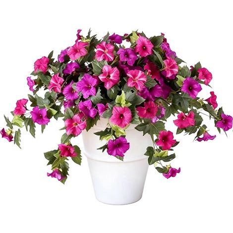 Fleurs artificielles d'extérieur - Pétunias résistants aux intempéries - pour jardinières et jardins - Rose violet (1/4)