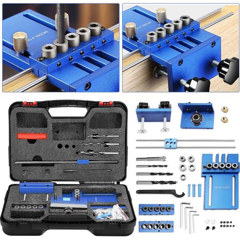 Positionierungslehren-Set, 6/8/10 mm, 3-in-1, 5 Löcher, Holzbearbeitungswerkzeug-Locator, 3 Montagemöglichkeiten, mit verstellbarem Bohrführungsstanzer (1/5)