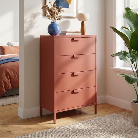 Commode industrielle en métal L.60cm 4 tiroirs terracotta - THEA