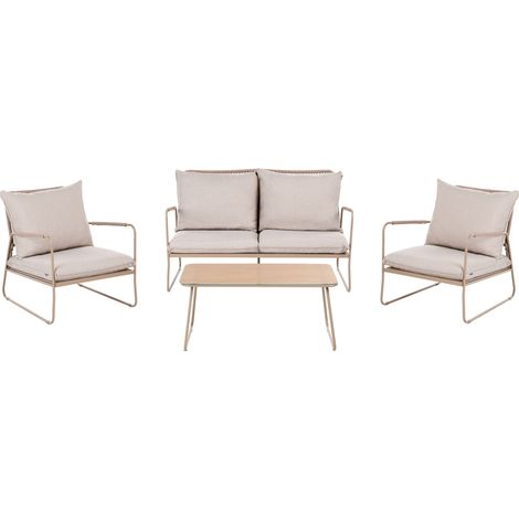 Ensemble de Salon de Jardin Structure en Métal 4 Places Canapé et Fauteuils avec Table Basse Beige Acceglio (1/5)