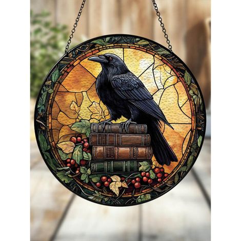 Attrape-soleil en vitrail pile de livres sombres, décoration fenêtre 15cm pour amateurs de lecture (1/5)
