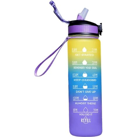 Bouteille d'eau motivante 1000 ml avec marqueur de temps, gourde fitness dégradée givrée, verre à bec sportif pour extérieur, modèle 1 (1/3)