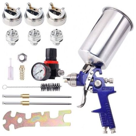 H827 Professionnel Pistolet à Peinture à Alimentation par Gravité avec 3 Buses 1,4 1,7 2,0 mm, Pistolet Pulvérisateur de avec Régulateur de Pression d'air (1/3)
