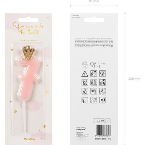 Vela de cumpleaños número 7 con corona, rosa claro (1/2)