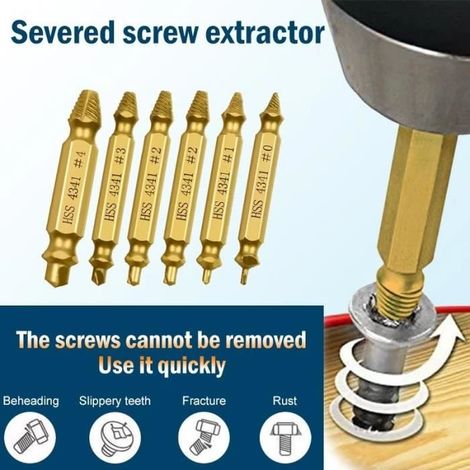 Kit d'extraction de vis - MARQUE - Extracteur de vis endommagé - Acier HSS 4341 - 6 pièces - Dureté 63 HRC (1/4)