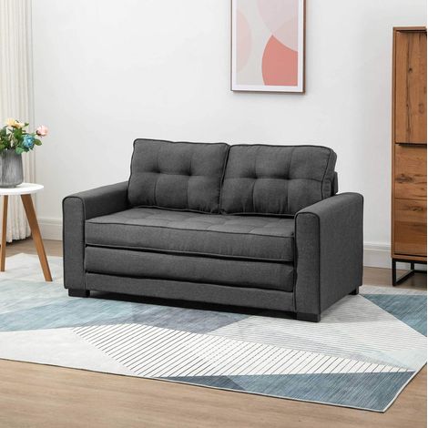 Divano letto 147.5x75x85 cm grigio in poliestere effetto lino con struttura in legno massello (1/5)
