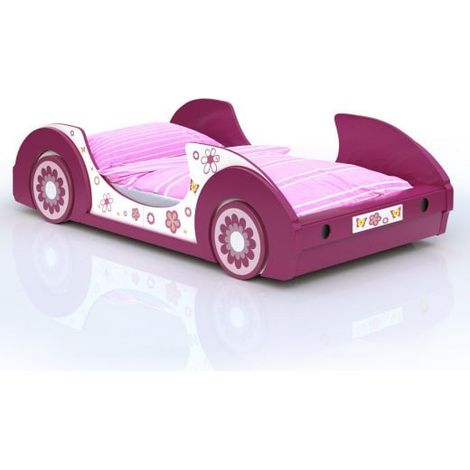Lit pour enfants Voiture de sport de couleur rose. (1/5)