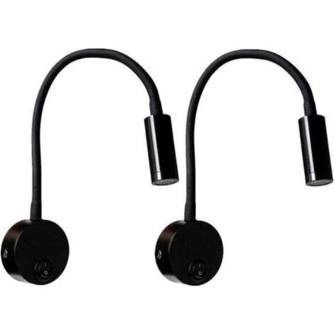 2 lampes de lecture murales noires de 3 W, lampe de bureau réglable avec col flexible, lampe de chevet LED douce pour les yeux avec interrupteur (blanc chaud) (1/4)