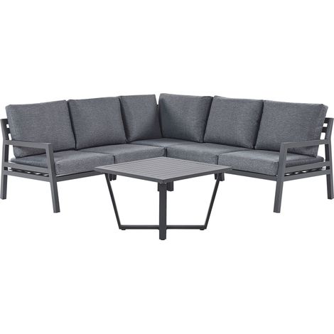 Garden Corner Sofa with Table 5 Seater VIZZINI Metal Grey