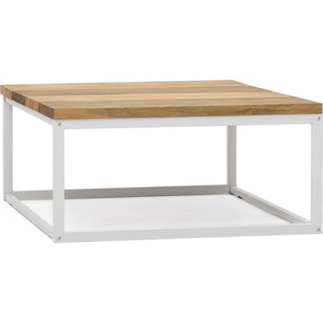 Mesa de Centro Preston Blanca 80x80x38cm con tablero de madera maciza de piezas tricolor Box Furniture (1/4)
