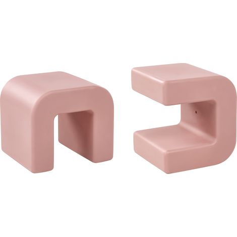 Conjunto de 2 mesas auxiliares taburetes modernos material sintético multifuncional salón patio resistente óxido agua rosa Mozia (1/5)