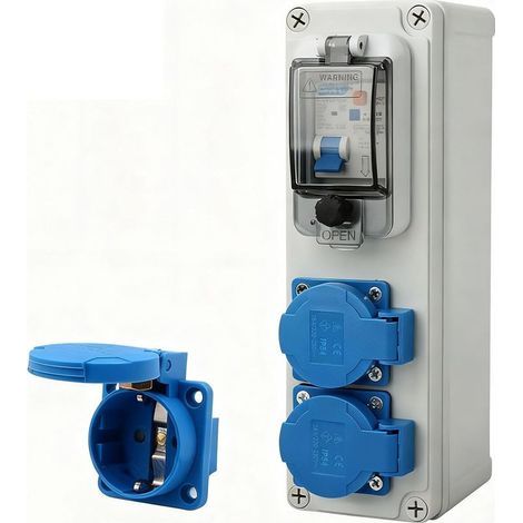 Coffret Electrique de Chantier 16A, Tableau Electrique 250V 2P Boitier Electrique Etanche avec Interrupteur fi Disjoncteurs Electriques IP54 Prise Extérieure pour Intérieurs et Extérieurs (1/5)