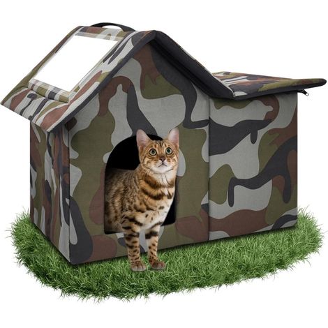 Niche pour Chat Exterieur, Cabane Chat Exterieur Facile à Laver Pliable avec, avec Coussin Amovible Niche D'extérieur pour Chats pour Animaux Domestiques Errants (1/5)