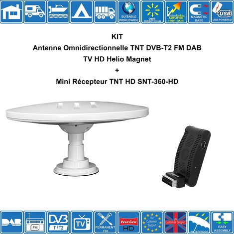 KIT Antenne Omnidirectionnelle TNT FM DAB Amplifiée Helio Magnet + Mini Récepteur TNT HD SNT-360-HD - Gain Haut 44dB, Pour Campi (1/5)