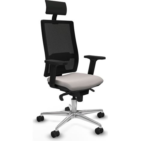 Horna sincro malla negra similpiel blanco brazos 2D base aluminio cabecero fijo ruedas 65mm nailon (1/5)