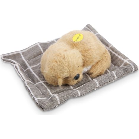Chien en peluche blanc imitation réelle, jouet sonore pour enfants, simulant un chien endormi en argile blanche, doux et câlin. (1/5)